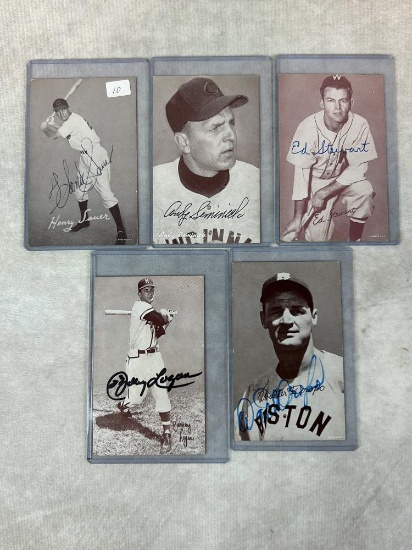 (5) Signed Exhibit Cards - Sauer, Seminick, Stewart, Dropo, and Logan