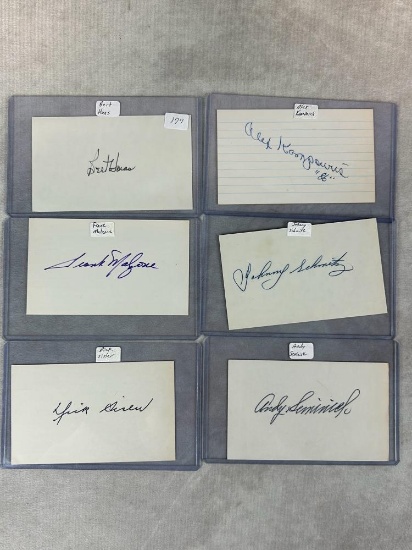 (6) Signed 3 x 5 Index Cards - Haas, Kampouris, Malzone, Schmitz, Sister and Seminick