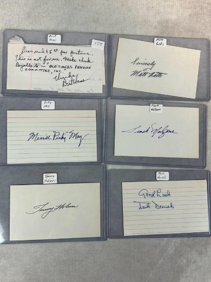 (6) Signed 3 x 5 Index Cards - Haas, May, Holmes, Batts, Malzone and Daniels