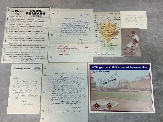 (6) Signed Baseball Items Including Letters, News Release and Post Card