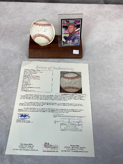 Kirby Puckett Signed American League Baseball with 1985 Donruss Card- Full JSA Letter