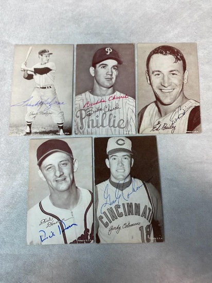 (5) Signed Exhibit Cards Church, Bailey, Donovan, Coleman, and Molzone