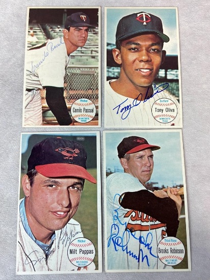(4) Signed Topps Giants Cards - B. Robinson, Pappas, Oliva, and Pascual