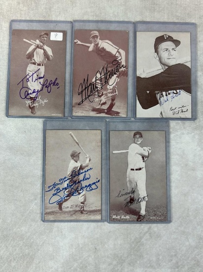 (5) Signed Exhibit Cards - Pafko, Marion, Groat, Batts, and DiMaggio