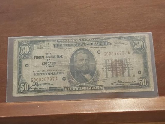 1929 $50. NATIONAL CURRENCY NOTE CHICAGO, IL.