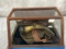 Early 1800’s Powder Horn and Pouch in Display Case