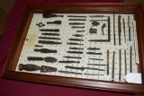 Gunsmithing tools from late 1800's  in display case.  Used to build muzzleloading rifles.