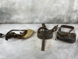 2 Leather Pouches and 1 Powder Horn