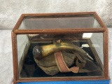 Early 1800’s Powder Horn and Pouch in Display Case