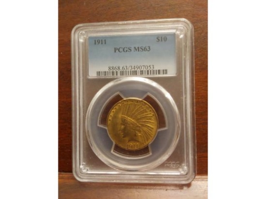 1911 $10. INDIAN HEAD GOLD PIECE PCGS MS63