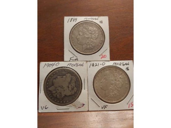1889,1904O,1921D MORGAN DOLLARS