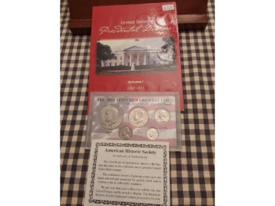 25 PRESIDENTIAL DOLLARS IN FOLDER AND TYPESET IN HOLDER