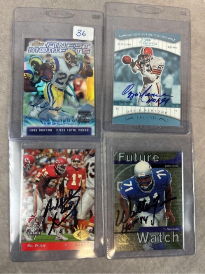 Marshall Faulk, Walter Jones, Ozzie Newsome & Will Shields Signed Football Cards