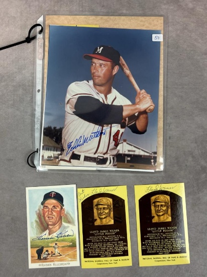 Eddie Matthews, George Kell & Llyod Warner Signed Items