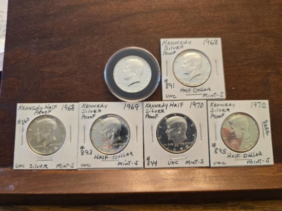 1964,2-1968,1969,2-1970 PROOF SILVER U.S. HALVES