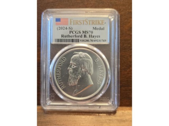 2024S RUTHERFORD B. HAYES MEDAL. 999 SILVER PCGS MS70