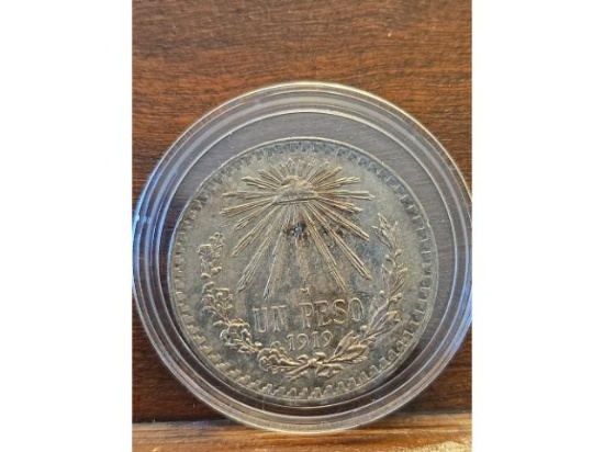 1919M MEXICO SILVER PESO UNC