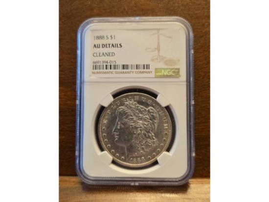1888S MORGAN DOLLAR NGC AU DETAILS CLEANED