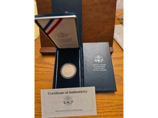 1990 EISENHOWER CENTENNIAL SILVER DOLLAR IN BOX BU
