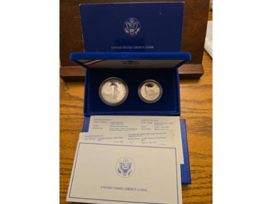 1986 STATUE OF LIBERTY COMMEMORATIVE 2-COIN SET IN BOX PF