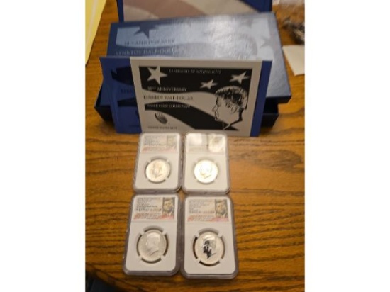 2014 50TH. ANNIVERSARY KENNEDY HALVES SET NGC 69 WITH BOX AND COA