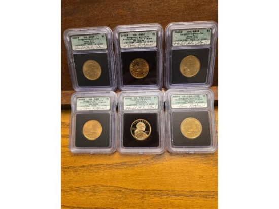 2000P,D,S SACAGAWEA DOLLARS 6-COINS ICG MS66 AND PR69 DCAM WITH SIGNATURES