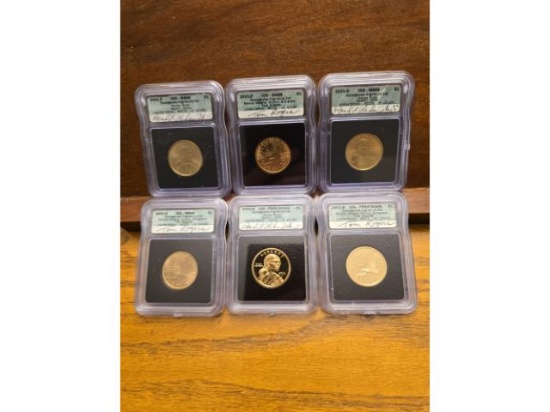 2001P,D,S SACAGAWEA DOLLARS 6-COINS ICG MS66 AND PR69 DCAM WITH SIGNATURES