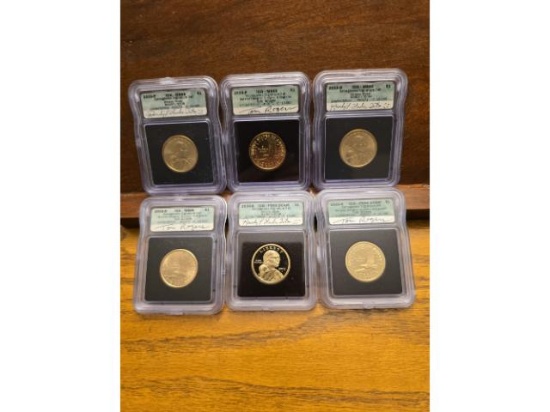 2003P,D,S SACAGAWEA DOLLARS 6-COINS ICG MS66 AND PR69 DCAM WITH SIGNATURES