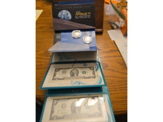 2019 APOLLO 11 50TH. ANNIV. HALVES SET AND 2-1995 $2. STAR NOTES