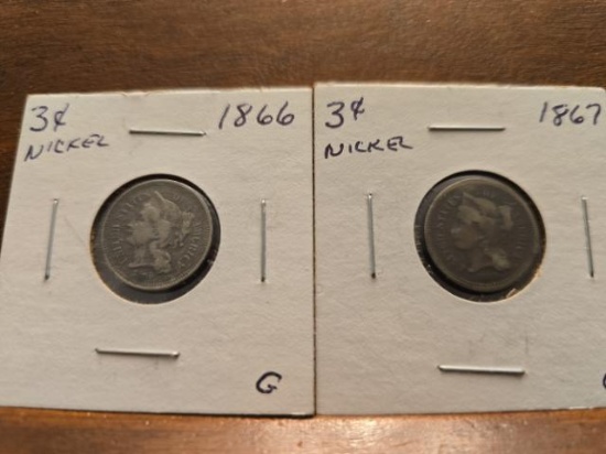 1866,1867 2-CENT NICKELS