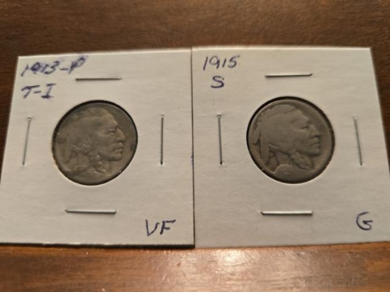 1913 TYPE 1, 1915S BUFFALO NICKELS G-VF