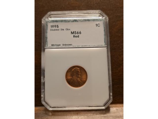 1995 DOUBLE DIE OBVERSE LINCOLN CENT IN PCI MS66 RED SLAB