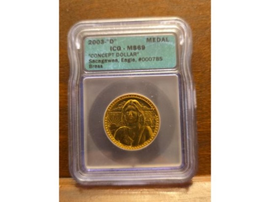 2003D BRASS SACAGAWEA EAGLE CONCEPT DOLLAR MEDAL ICG MS69