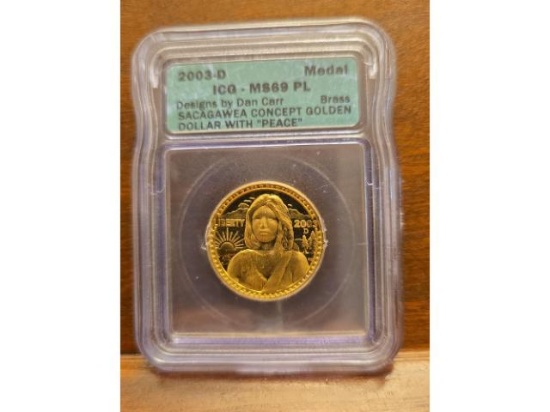 2003D BRASS SACAGAWEA CONCEPT DOLLAR WITH PEACE ICG MS69 PL