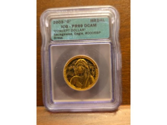 2003D BRASS SACAGAWEA CONCEPT DOLLAR MEDAL ICG PR69DCAM