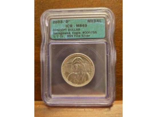 2003D 1/2-OZ. .999 SILVER SACAGAWEA CONCEPT DOLLAR MEDAL ICG MS69
