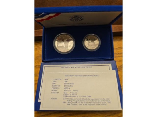 1986 STATUE OF LIBERTY 2-COIN SET IN HOLDER PF