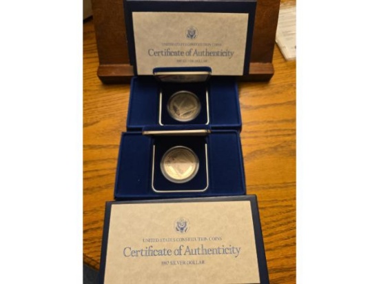 LOT OF 2-1987 U.S. CONSTITUTION SILVER DOLLARS IN HOLDERS PF