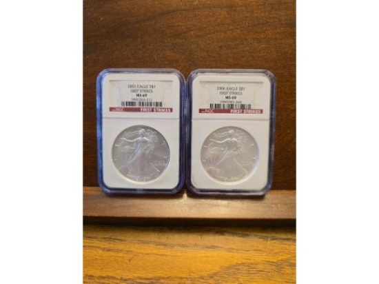 2005,2006 SILVER EAGLES BOTH NGC MS69