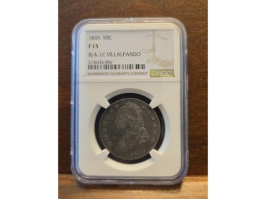 1835 BUST HALF NGC F15 BJ & LC VILLALPANDO