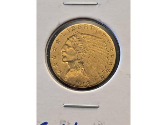 1912 $2.50 INDIAN HEAD GOLD PIECE XF