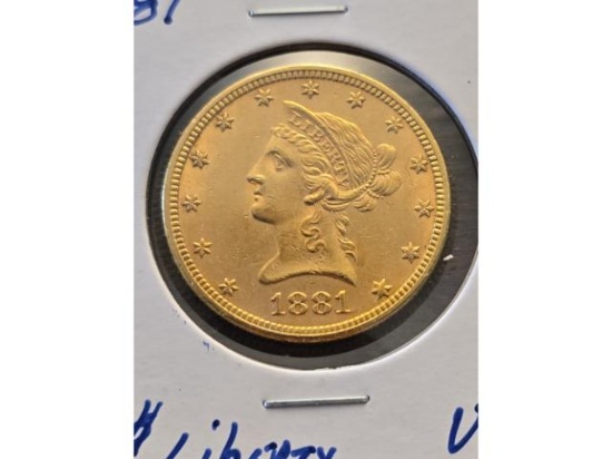 1881 $10. LIBERTY HEAD GOLD PIECE UNC