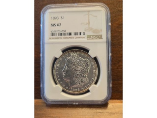 1893 MORGAN DOLLAR NGC MS62