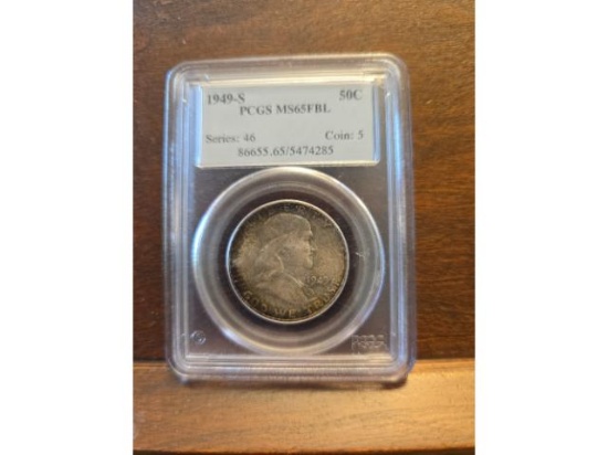 1949S FRANKLIN HALF PCGS MS65 FBL FROM MINT SET