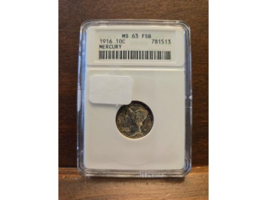 1916 MERCURY DIME ANACS MS63 FSB