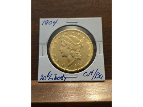 1904 $20. LIBERTY HEAD GOLD PIECE CHOICE BU