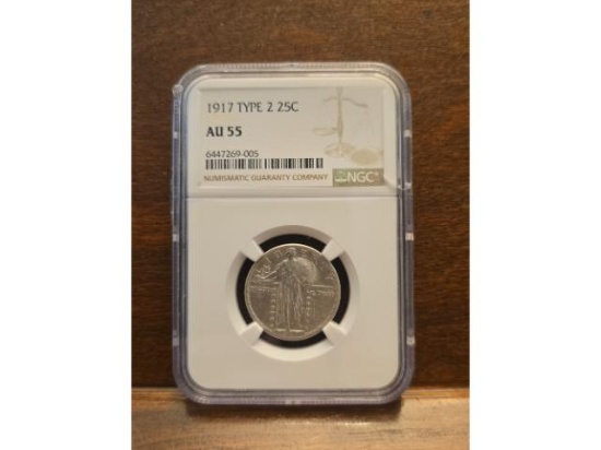 1917 TYPE-2 STANDING LIBERTY QUARTER NGC AU55