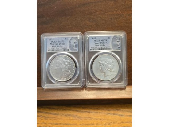 2023 MORGAN AND PEACE DOLLARS BOTH PCGS MS70
