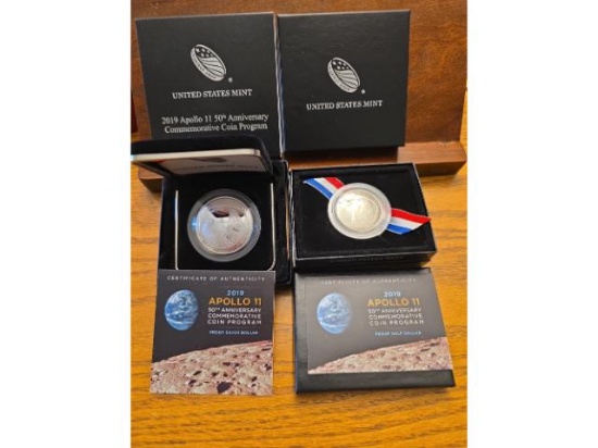 2019 APOOLO 11 PROOF HALF AND SILVER DOLLAR FROM U.S. MINT