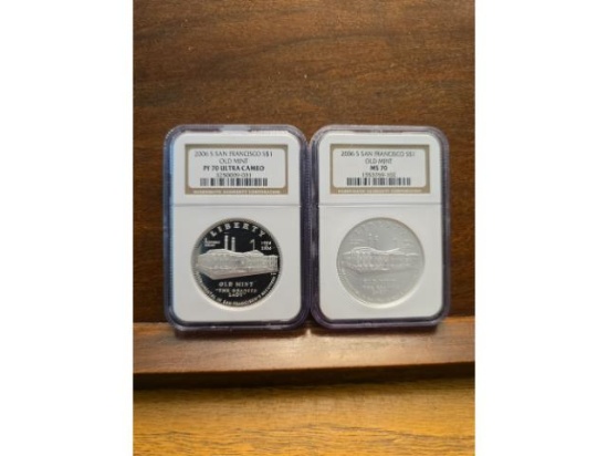2-2006S SAN FRANCISCO OLD MINT SILVER DOLLARS NGC PF70 ULTRA CAMEO & MS70